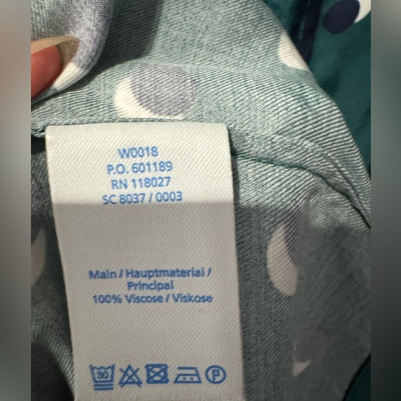 Boden Jenna shirt dress navy‎ and green dot/moon pattern 6R tall- Longsleeve - Picture 3 of 4